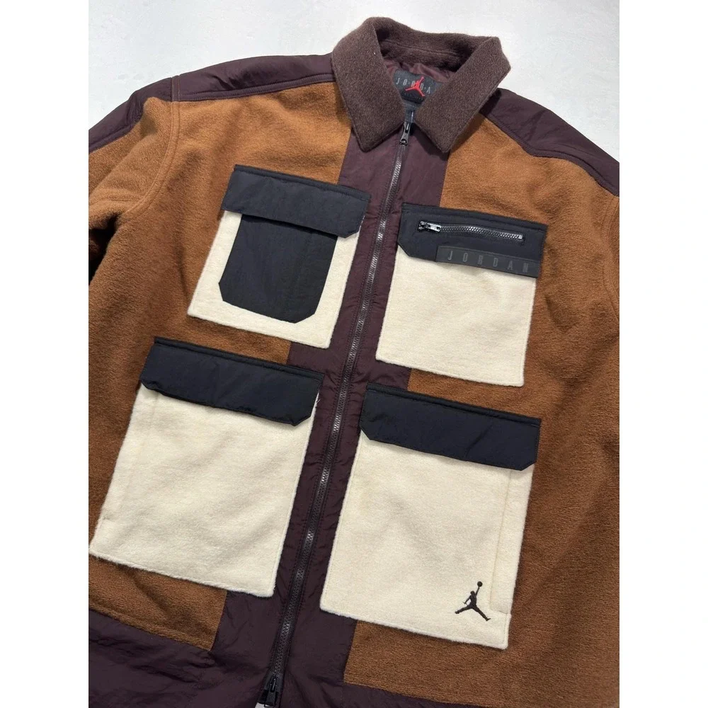 Jordan Jacket Mens Large Brown Tan Colorblock Fleece Pockets Full Zip DJ2735-204
